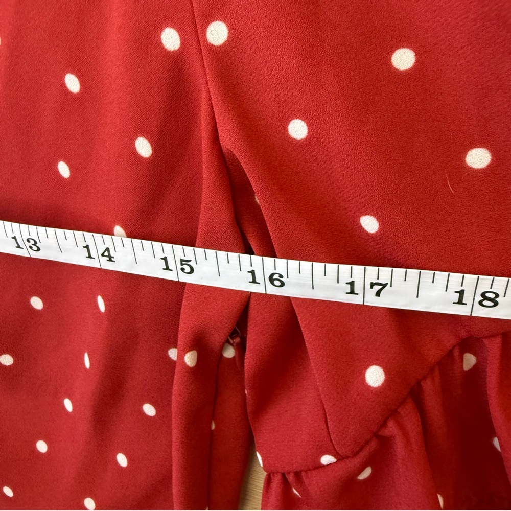 Madewell Red Polka Dot Blouse |Button Front Tie Sleeve Size 0 - Picture 6 of 9